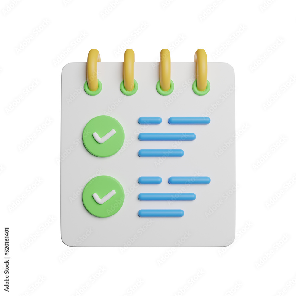 Checklist Note Check 3D Rendering Illustration Checklist Note Check 3D Rendering Illustration