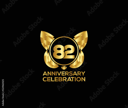 82th anniversary celebration day with gold color Light bright modern logo Design element photo