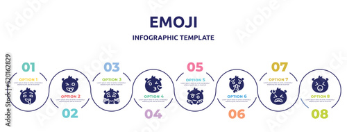 emoji concept infographic design template. included drool emoji, crazy emoji, happy love suspect shushing desperate yelling icons and 8 option or steps.