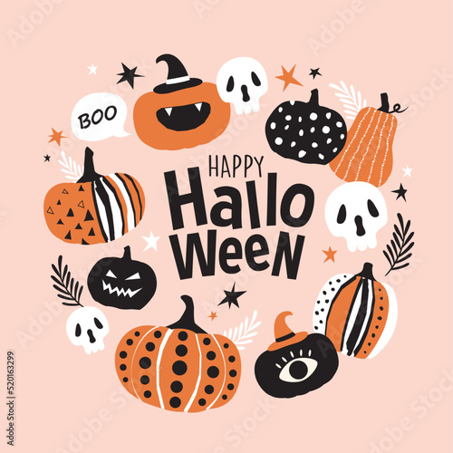 Trendy and stylish Halloween poster with decorative pumpkins