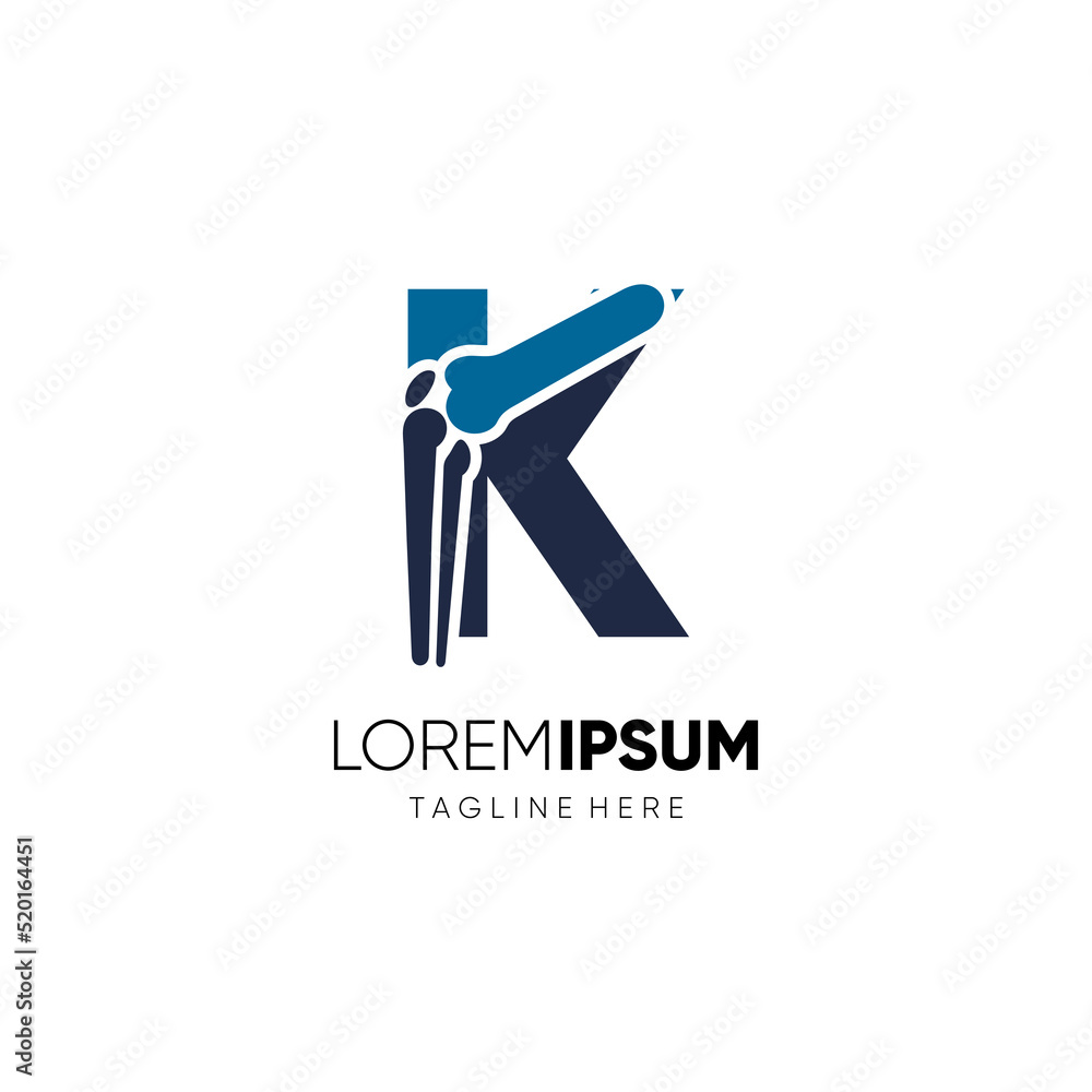 Letter K Knee Joint Bone Logo Design Vector Icon Graphic Emblem Illustration Background Template Letter K Knee Joint Bone Logo Design Vector Icon Graphic Emblem Illustration Background Template