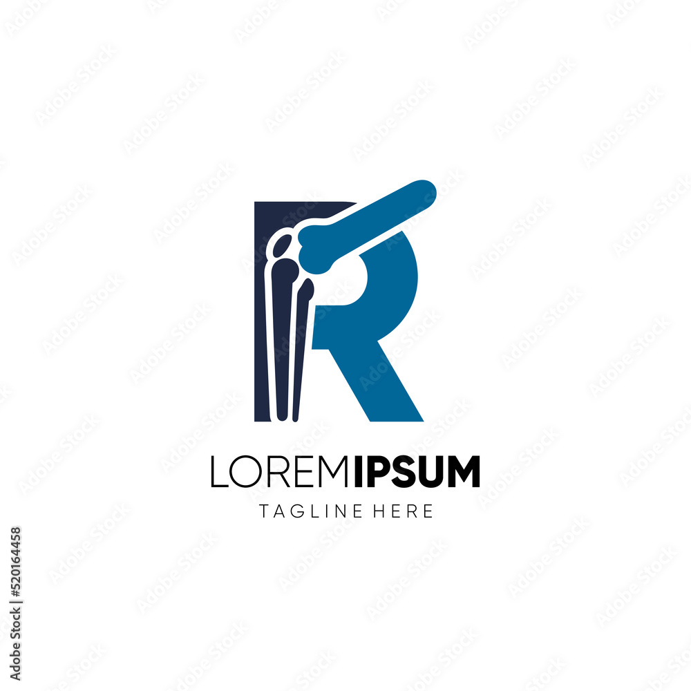 Letter R Knee Joint Bone Logo Design Vector Icon Graphic Emblem Illustration Background Template Letter R Knee Joint Bone Logo Design Vector Icon Graphic Emblem Illustration Background Template