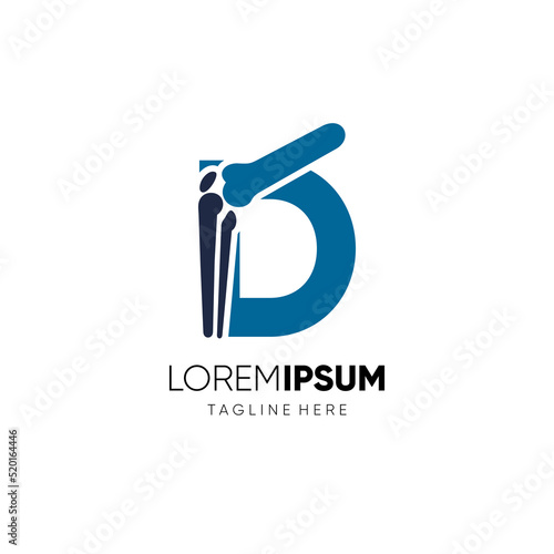 Letter D Knee Joint Bone Logo Design Vector Icon Graphic Emblem Illustration Background Template
