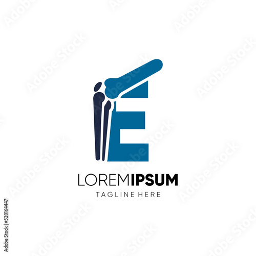 Letter E Knee Joint Bone Logo Design Vector Icon Graphic Emblem Illustration Background Template