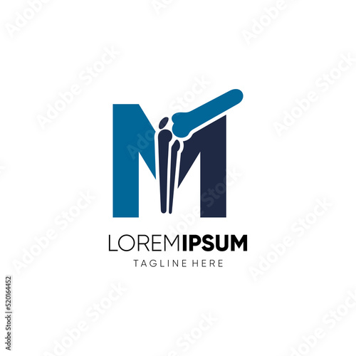 Letter M Knee Joint Bone Logo Design Vector Icon Graphic Emblem Illustration Background Template