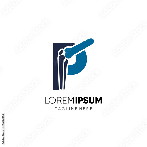 Letter P Knee Joint Bone Logo Design Vector Icon Graphic Emblem Illustration Background Template