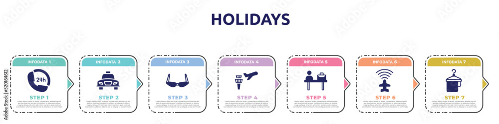 holidays concept infographic design template. included 24 hours phone attention service, taxi transportation, old fashion glasses, airplane and airport tower, check in desk, airport flight info, holidays concept infographic design template. included 24 hours phone attention service, taxi transportation, old fashion glasses, airplane and airport tower, check in desk, airport flight info,