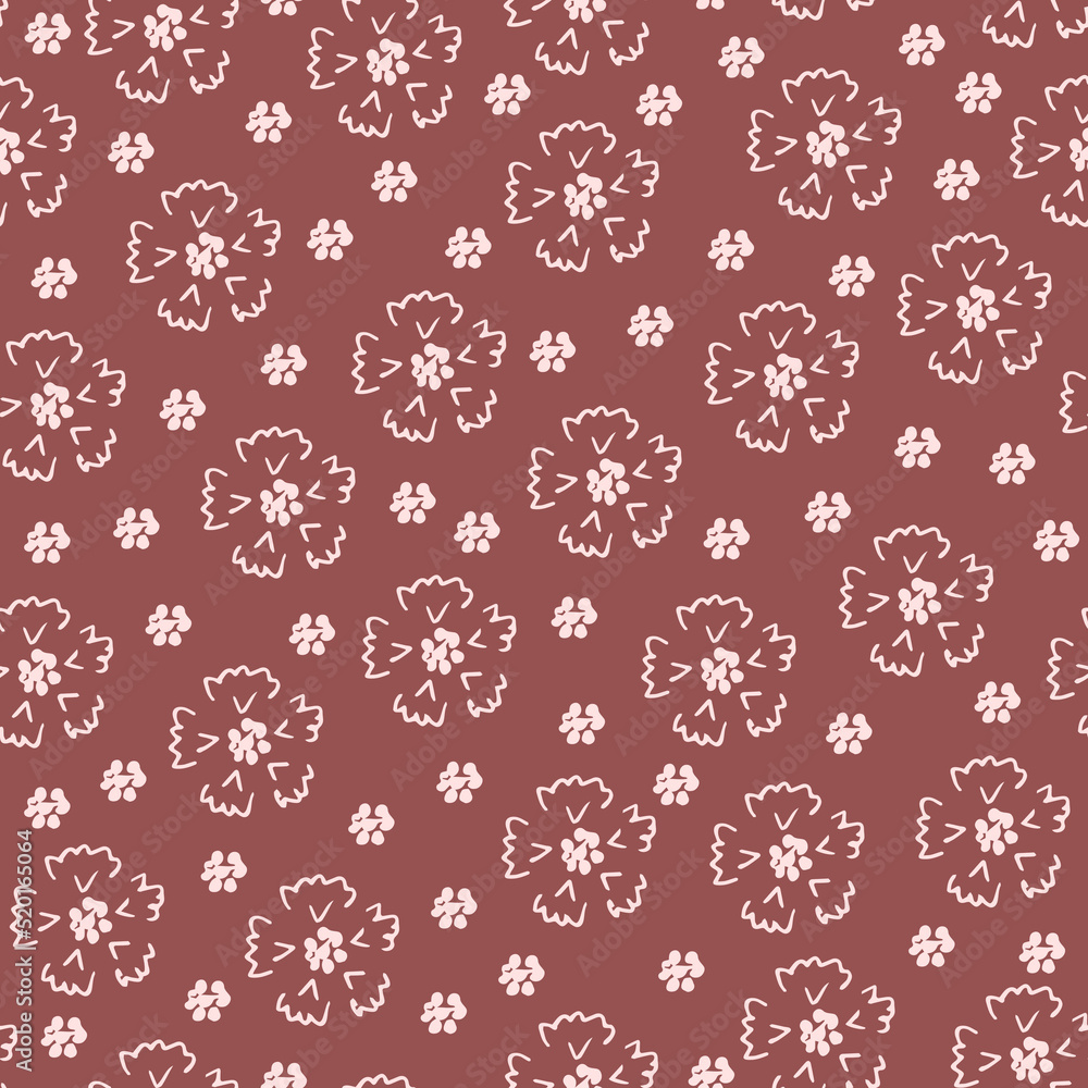 Simple floral vector seamless pattern. Pink light flowers on a marsala color background. For fabric prints, textiles, clothing. Spring-summer collection. Simple floral vector seamless pattern. Pink light flowers on a marsala color background. For fabric prints, textiles, clothing. Spring-summer collection.