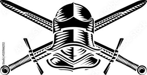 Knight Helmet Armor And Swords Vintage Woodcut