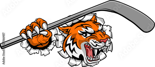 Tiger Ice Hockey Player Animal Sports Mascot
