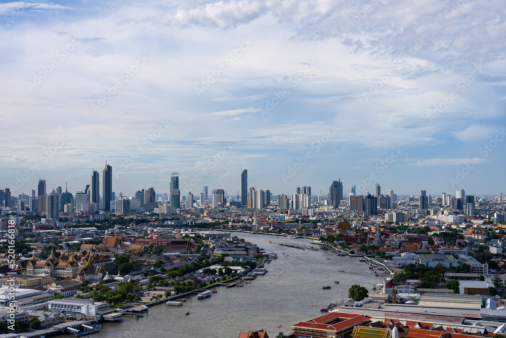 Cityscape of Bangkok and Choa Phraya River at Daytime From High Angle View