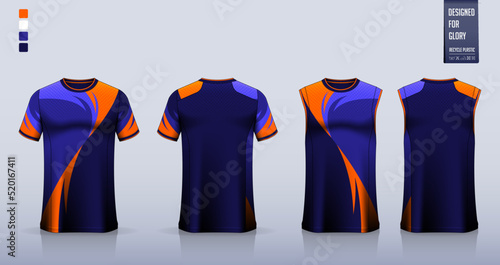 Blue T-shirt sport, Soccer jersey, football kit, basketball uniform, tank top, and running singlet mockup. Fabric pattern design. Vector.