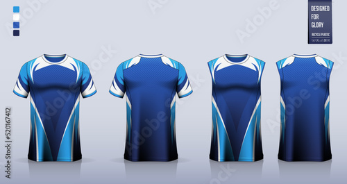 Blue T-shirt sport, Soccer jersey, football kit, basketball uniform, tank top, and running singlet mockup. Fabric pattern design. Vector.