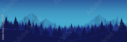 landscape flat design with tree silhouette vector illustration good for wallpaper, background, backdrop, banner, print, and design template