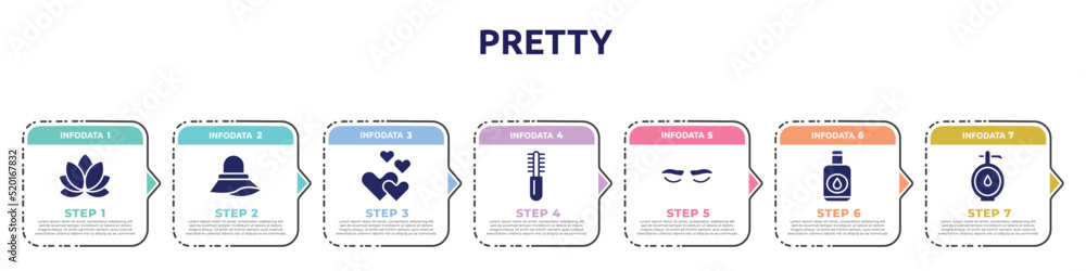 pretty concept infographic design template. included lily, pamela, romantic, combs, lashes, nail polish remover, doser icons and 7 option or steps. pretty concept infographic design template. included lily, pamela, romantic, combs, lashes, nail polish remover, doser icons and 7 option or steps.