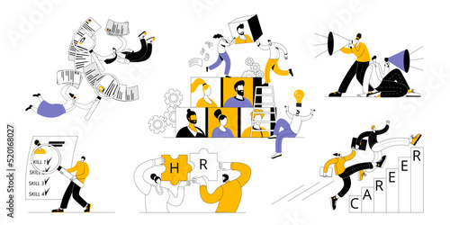 The HR department forms a team. A set of vector illustrations on the topic of team building and human resource management.