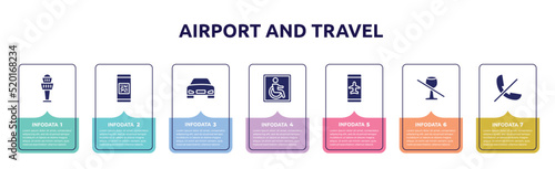 airport and travel concept infographic design template. included airport control tower, qr code scan, front car, wheelchair accessible, smartphone airplane mode, no drinks, phones not allowed icons