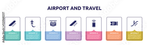 airport and travel concept infographic design template. included ors down, planes circling, restaurant, ors up, smartphone with wifi, flight ticket, upwards or icons and 7 option or steps.