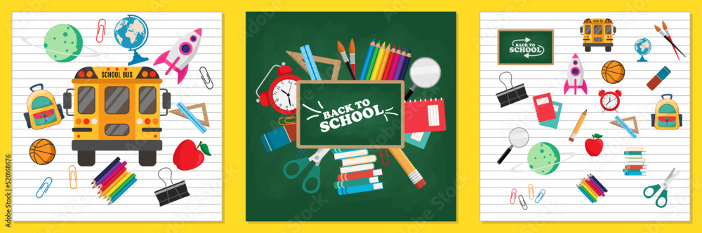 Back to school illustrations and backgrounds. School or education concepts, vector set Back to school illustrations and backgrounds. School or education concepts, vector set