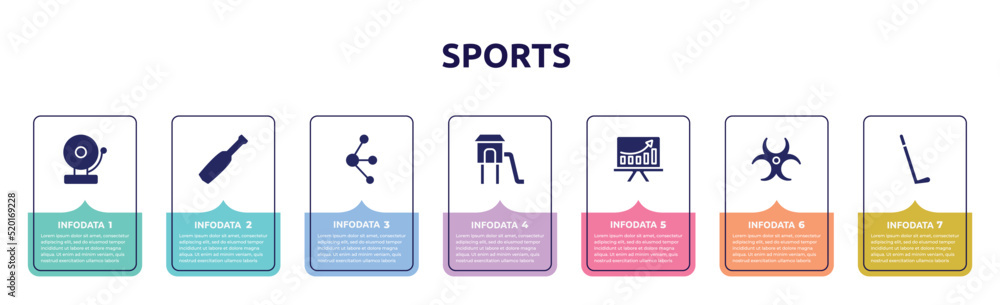 sports concept infographic design template. included school bell, baseball bat, molecules, children park, pitch, hazard, hockey stick icons and 7 option or steps. sports concept infographic design template. included school bell, baseball bat, molecules, children park, pitch, hazard, hockey stick icons and 7 option or steps.