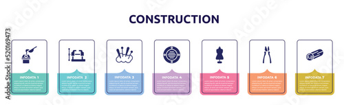 construction concept infographic design template. included crucible, vice, cushion, extractor, tailor, clamps, woods icons and 7 option or steps.
