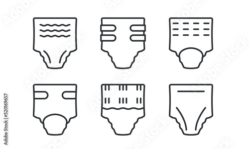 Black adult diapers line icon set. Health care concept.  Outline stroke object. Vector illustration