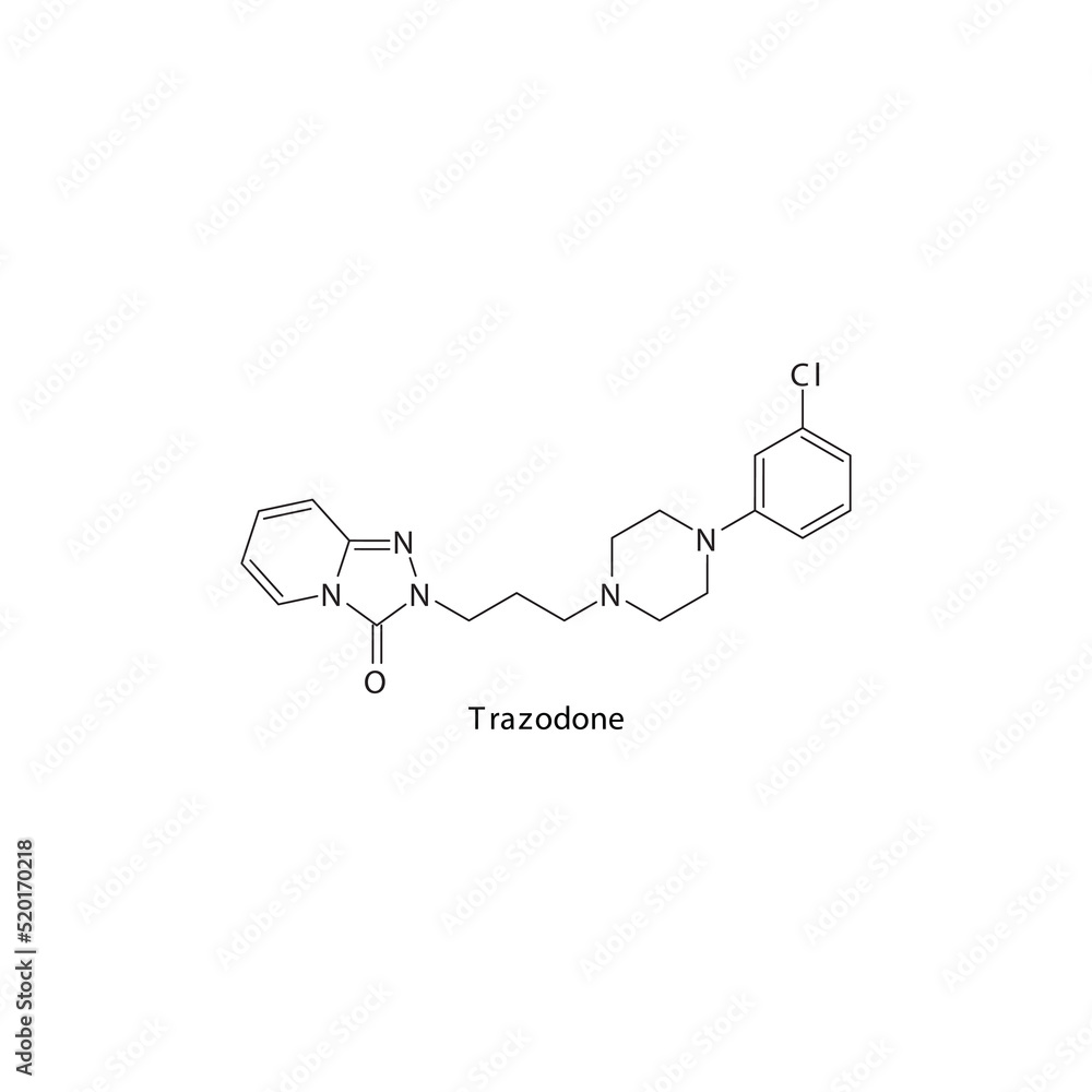 Trazodone molecule flat skeletal structure, SARI Selective serotonin