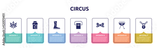 circus concept infographic design template. included fall, jam, wellington, freezer, bow tie, , locks icons and 7 option or steps.