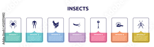 insects concept infographic design template. included opiliones, diving suit, hen, squid, , cloudy, water scorpion icons and 7 option or steps.