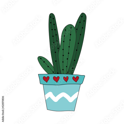 Home plant cactus in a blue pot. Cute vector doodle illustration of house plant