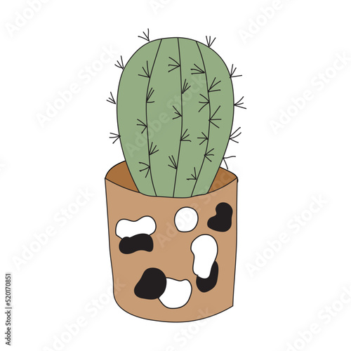 Home plant cactus in a clay pot. Cute vector doodle illustration of house plant