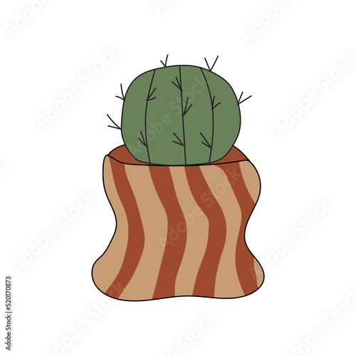 Home plant cactus in a clay pot. Cute vector doodle illustration of house plant