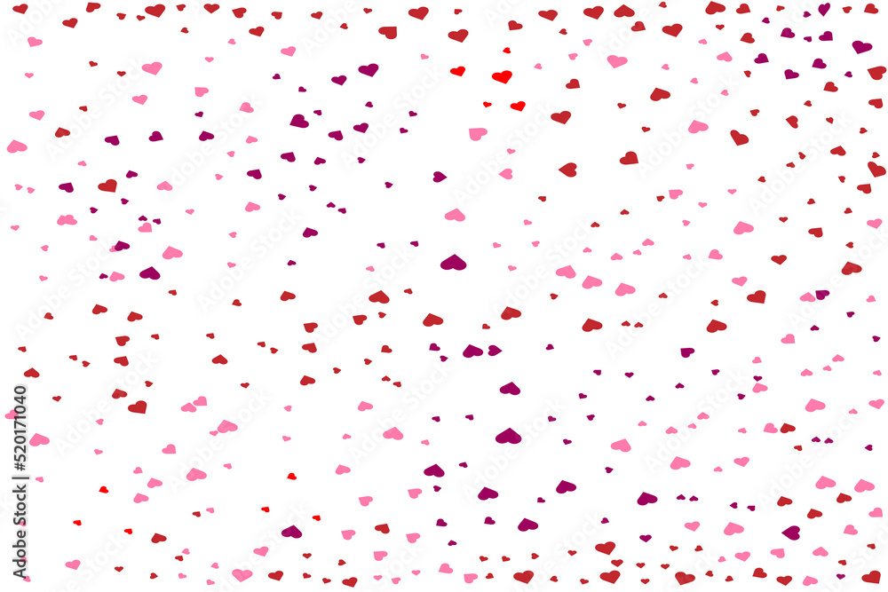 Confetti heart falling down isolated. Valentines day concept. Heart shape overlay background. Vector holiday illustration