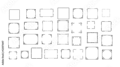 Set Black Simple Line Frame Collection Doodle Square Floral Frame Elements Vector Design Style Sketch Isolated Illustration For Banner