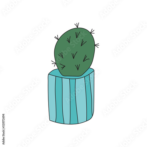 Home plant cactus in a blue pot. Cute vector doodle illustration of house plant