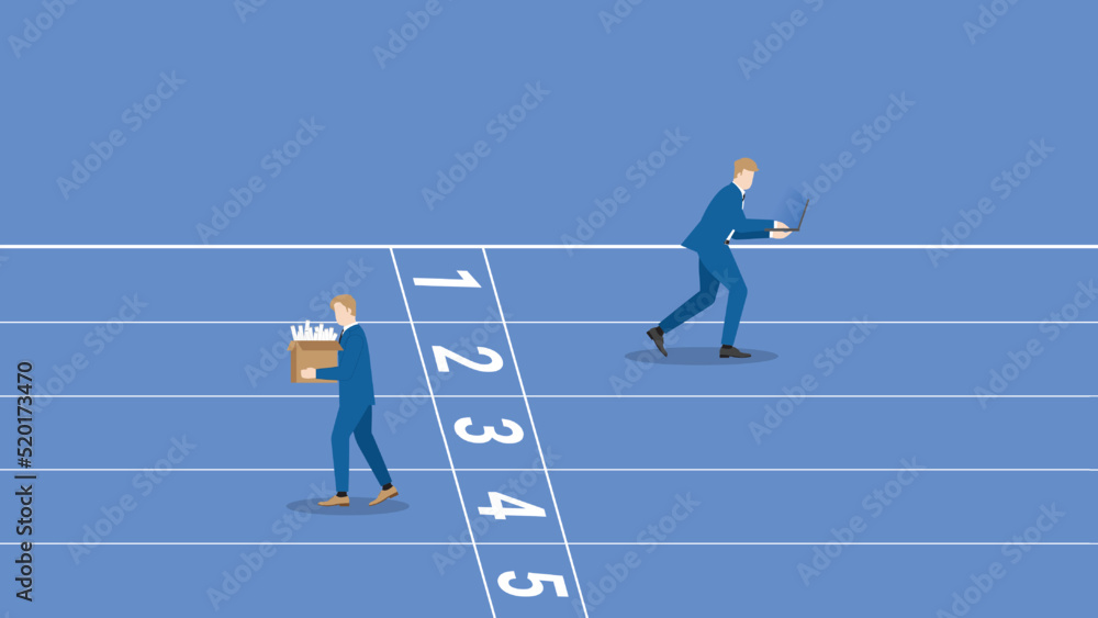 Compete position, contest and
compare performance concepts. Hard-working, diligent, businessman run on a race track from a start line, fired loser unemployment ending job. economic downturn lay off. Compete position, contest and
compare performance concepts. Hard-working, diligent, businessman run on a race track from a start line, fired loser unemployment ending job. economic downturn lay off.