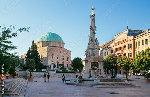 Szechenyi Square and the mosque pasha Qasim  in Pecs, Hungary