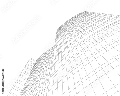 Modern architecture building 3d illustration on white background