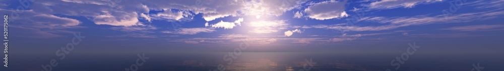 Fototapeta premium Seascape panorama, sunset in the sea, clouds panorama over water, 3d rendering
