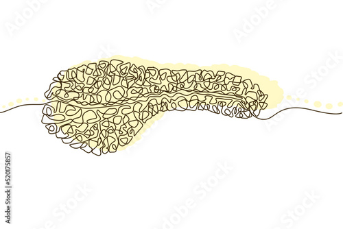 Thyroid Hand drawn icon continuous line drawing and pink flat silhouette. Human organs. Medicine trendy concept One single line design. Outline simple image black and white Vector