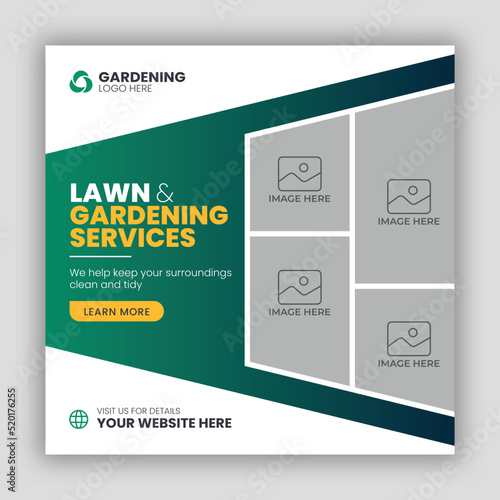 Lawn or gardening service social media post and web banner template