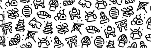 Japanese traditional culture icon pattern background wide banner