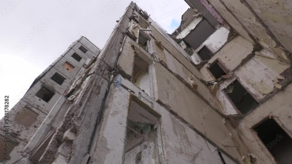 Chernigov, Ukraine, 2022: Destroyed residential building in as a result of shelling by the Russian army during the Russian-Ukrainian war Chernigov, Ukraine, 2022: Destroyed residential building in as a result of shelling by the Russian army during the Russian-Ukrainian war