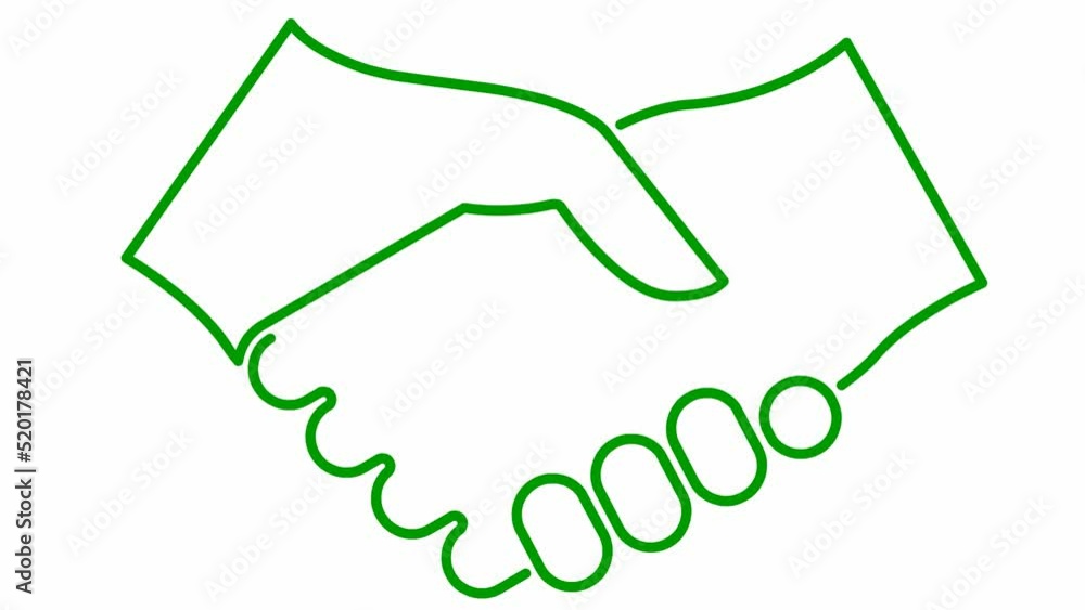 Animated green handshake icon. Concept of deal, agreement, partnership. Vector linear illustration isolated on the white background. Animated green handshake icon. Concept of deal, agreement, partnership. Vector linear illustration isolated on the white background.