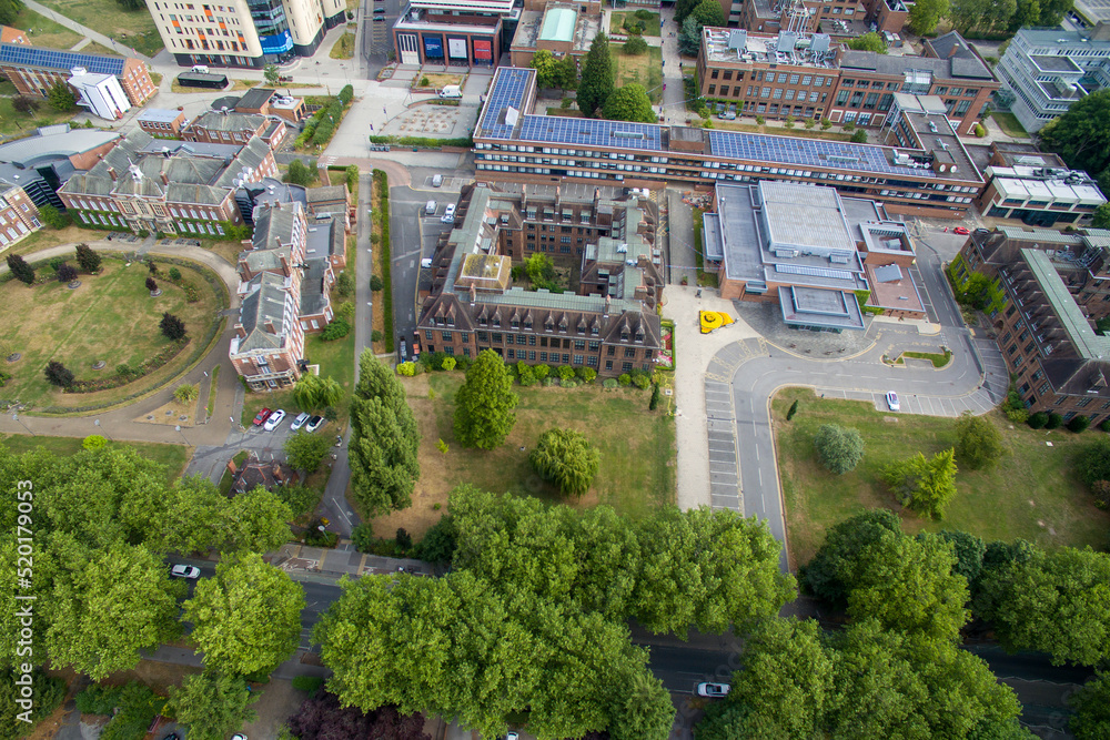 Fototapeta premium Aerial view of university of hull Campus, Cottingham road, Kingston upon Hull, Yorkshire. Hull University. Public research college