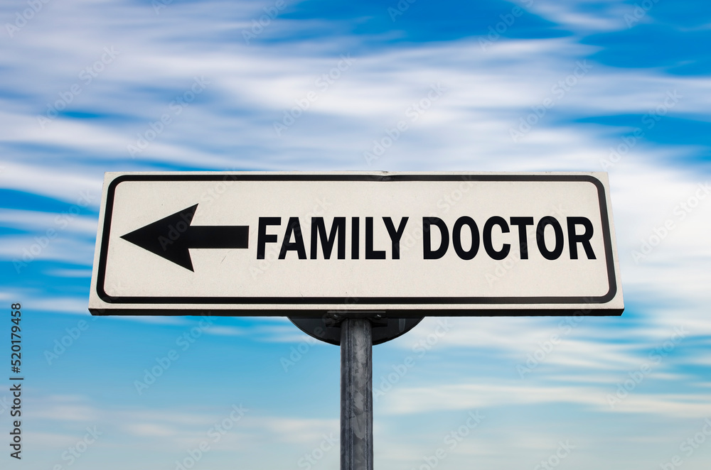 Family doctor arrow road sign. Free medicine concept. Family doctor arrow road sign. Free medicine concept.