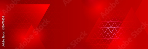 Red technology digital banner design. Science, medical and digital technology header. Geometric abstract background with tech design. Molecular structure and communication vector illustration.