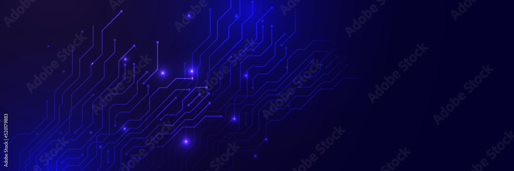 Wide Abstract modern futuristic, technology background. Hi tech digital communication. Circuit board technology background. Electronic motherboard. blue technology digital banner design