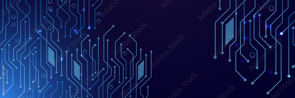 Wide Abstract modern futuristic, technology background. Hi tech digital communication. Circuit board technology background. Electronic motherboard. blue technology digital banner design