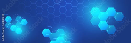 Website header or banner design with technology pattern. Geometric abstract background with simple tech elements. Medical, technology or science design. Blue technology digital banner design